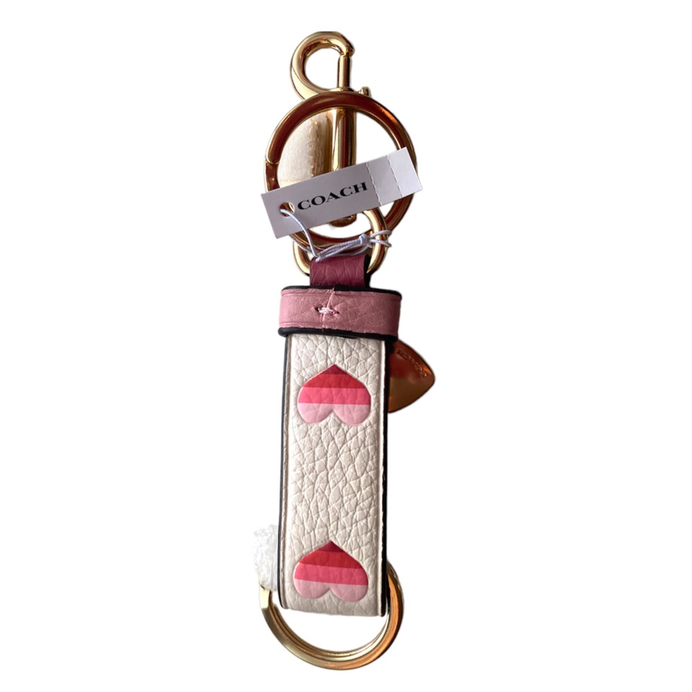 COACH Trigger Snap Bag Charm With Stripe Heart Print 💖 - Picture 4 of 5